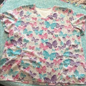 Butterfly Print Scrub Top